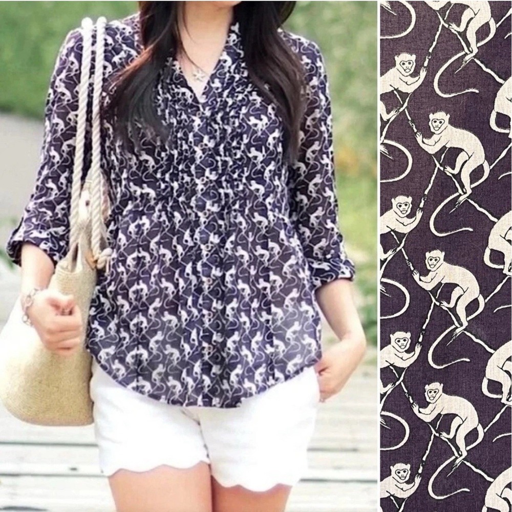 MAEVE Sz 2 Purple Monkey Blouse Shirt Top Pintucked Pleated Sheer Anthropologie
